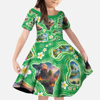 Hawaii Map with Plumeria Flower and Palaka Pattern Family Matching Mermaid Dress and Hawaiian Shirt Tropical Island Green Design