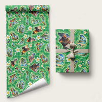 Hawaii Map with Plumeria Flower and Palaka Pattern Wrapping Paper Tropical Island Green Design