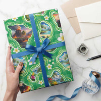 Hawaii Map with Plumeria Flower and Palaka Pattern Wrapping Paper Tropical Island Green Design