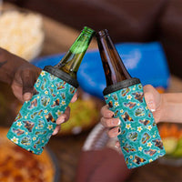 Hawaii Map with Plumeria Flower and Palaka Pattern 4 in 1 Can Cooler Tumbler Tropical Island Teal Design LT03 - Polynesian Pride
