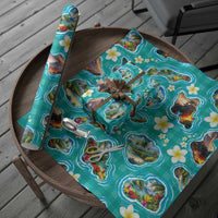 Hawaii Map with Plumeria Flower and Palaka Pattern Wrapping Paper Tropical Island Teal Design LT03 - Polynesian Pride