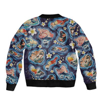Hawaii Islands Map Design with Japanese Landscape Bomber Jacket Hawaiian Japan Fusion Art Navy Color LT03 - Polynesian Pride