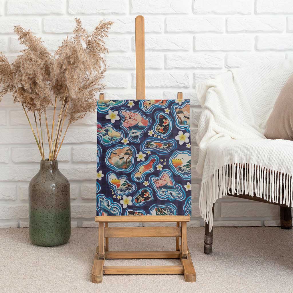 Hawaii Islands Map Design with Japanese Landscape Canvas Wall Art Hawaiian Japan Fusion Art Navy Color