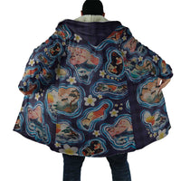 Hawaii Islands Map Design with Japanese Landscape Cloak Hawaiian Japan Fusion Art Navy Color