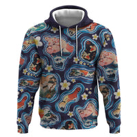 Hawaii Islands Map Design with Japanese Landscape Hoodie Hawaiian Japan Fusion Art Navy Color