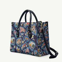Hawaii Islands Map Design with Japanese Landscape Leather Bag Hawaiian Japan Fusion Art Navy Color