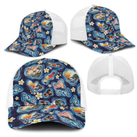Hawaii Islands Map Design with Japanese Landscape Mesh Trucker Cap Hawaiian Japan Fusion Art Navy Color LT03 - Polynesian Pride