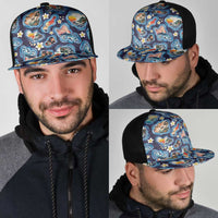 Hawaii Islands Map Design with Japanese Landscape Mesh Trucker Cap Hawaiian Japan Fusion Art Navy Color LT03 - Polynesian Pride