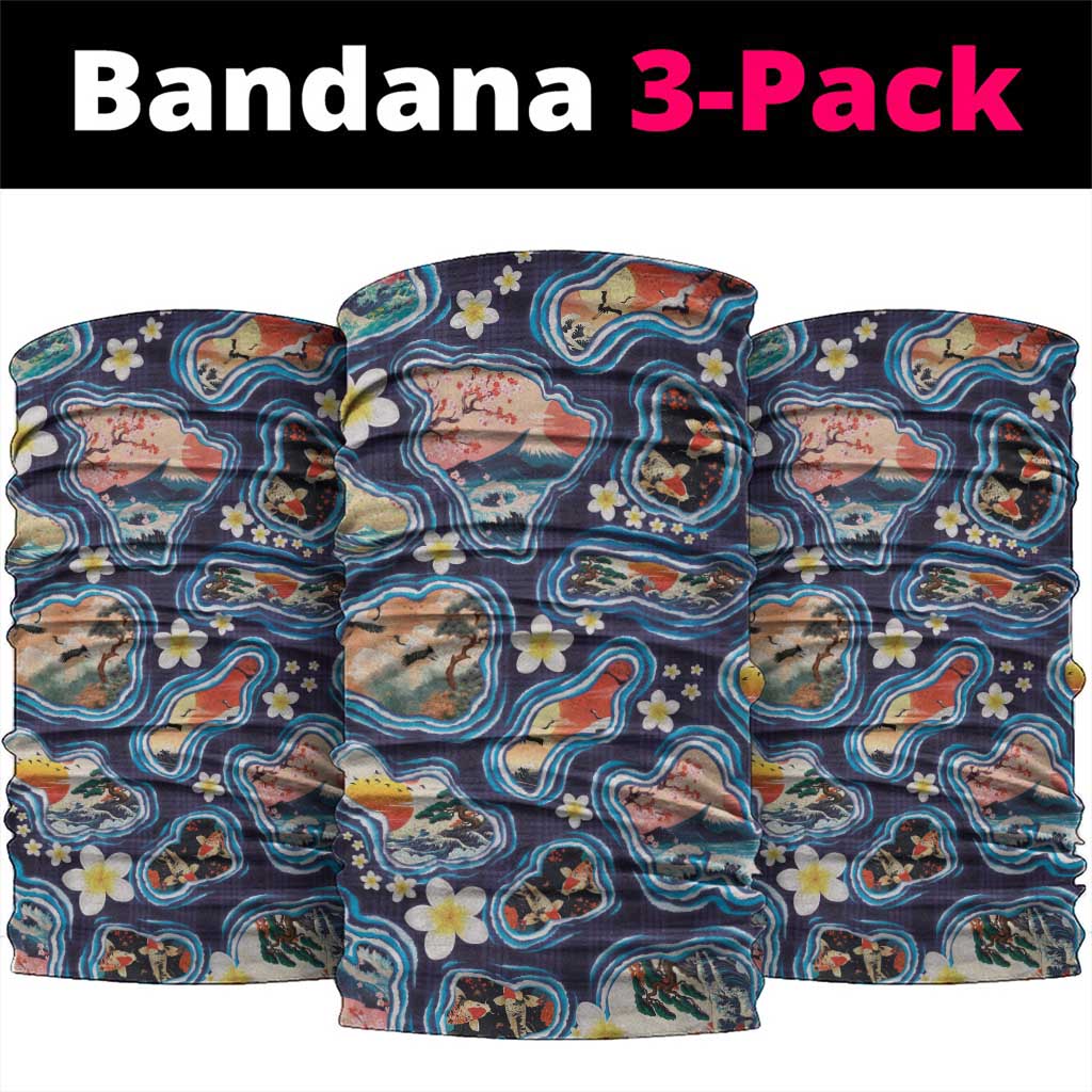 Hawaii Islands Map Design with Japanese Landscape Neck Gaiter Hawaiian Japan Fusion Art Navy Color