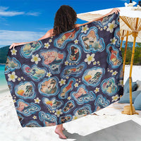 Hawaii Islands Map Design with Japanese Landscape Sarong Hawaiian Japan Fusion Art Navy Color