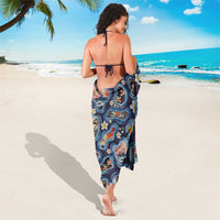 Hawaii Islands Map Design with Japanese Landscape Sarong Hawaiian Japan Fusion Art Navy Color