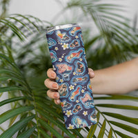 Hawaii Islands Map Design with Japanese Landscape Skinny Tumbler Hawaiian Japan Fusion Art Navy Color