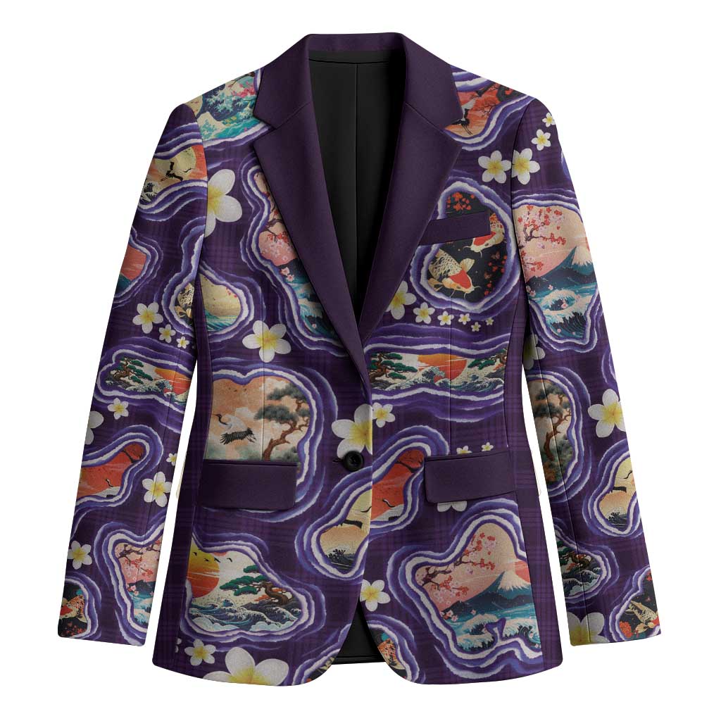 Hawaii Islands Map Design with Japanese Landscape Blazer Hawaiian Japan Fusion Art Purple Color