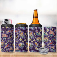 Hawaii Islands Map Design with Japanese Landscape 4 in 1 Can Cooler Tumbler Hawaiian Japan Fusion Art Purple Color
