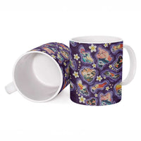 Hawaii Islands Map Design with Japanese Landscape Ceramic Mug Hawaiian Japan Fusion Art Purple Color