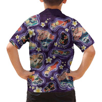 Hawaii Islands Map Design with Japanese Landscape Family Matching Mermaid Dress and Hawaiian Shirt Hawaiian Japan Fusion Art Purple Color