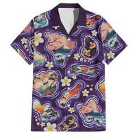 Hawaii Islands Map Design with Japanese Landscape Family Matching Puletasi and Hawaiian Shirt Hawaiian Japan Fusion Art Purple Color