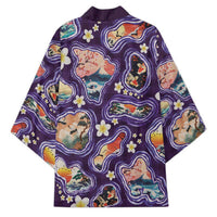 Hawaii Islands Map Design with Japanese Landscape Kimono Hawaiian Japan Fusion Art Purple Color