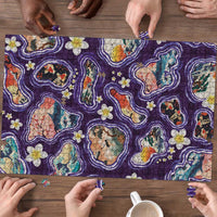 Hawaii Islands Map Design with Japanese Landscape Puzzle Hawaiian Japan Fusion Art Purple Color