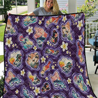 Hawaii Islands Map Design with Japanese Landscape Quilt Hawaiian Japan Fusion Art Purple Color