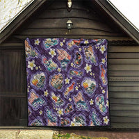 Hawaii Islands Map Design with Japanese Landscape Quilt Hawaiian Japan Fusion Art Purple Color