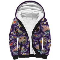 Hawaii Islands Map Design with Japanese Landscape Sherpa Hoodie Hawaiian Japan Fusion Art Purple Color