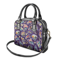 Hawaii Islands Map Design with Japanese Landscape Shoulder Handbag Hawaiian Japan Fusion Art Purple Color