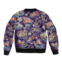 Hawaii Islands Map Design with Japanese Landscape Sleeve Zip Bomber Jacket Hawaiian Japan Fusion Art Purple Color LT03 - Polynesian Pride