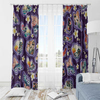 Hawaii Islands Map Design with Japanese Landscape Window Curtain Hawaiian Japan Fusion Art Purple Color