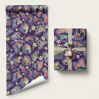 Hawaii Islands Map Design with Japanese Landscape Wrapping Paper Hawaiian Japan Fusion Art Purple Color LT03 58" × 23" Purple - Polynesian Pride