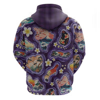 Hawaii Islands Map Design with Japanese Landscape Zip Hoodie Hawaiian Japan Fusion Art Purple Color