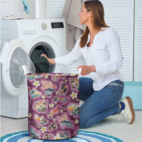 Hawaii Islands Map Design with Japanese Landscape Laundry Basket Hawaiian Japan Fusion Art Pink Color