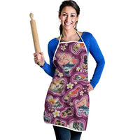 Hawaii Islands Map Design with Japanese Landscape Apron Hawaiian Japan Fusion Art Pink Color