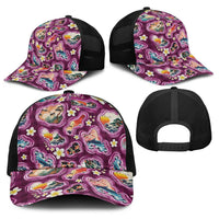 Hawaii Islands Map Design with Japanese Landscape Baseball Net Cap Hawaiian Japan Fusion Art Pink Color LT03 - Polynesian Pride