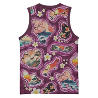 Hawaii Islands Map Design with Japanese Landscape Basketball Jersey Hawaiian Japan Fusion Art Pink Color