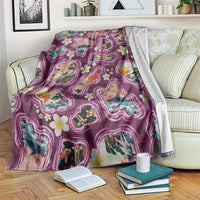 Hawaii Islands Map Design with Japanese Landscape Blanket Hawaiian Japan Fusion Art Pink Color