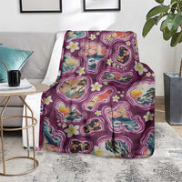 Hawaii Islands Map Design with Japanese Landscape Blanket Hawaiian Japan Fusion Art Pink Color