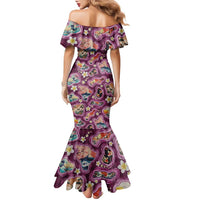 Hawaii Islands Map Design with Japanese Landscape Family Matching Mermaid Dress and Hawaiian Shirt Hawaiian Japan Fusion Art Pink Color