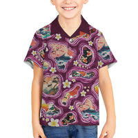 Hawaii Islands Map Design with Japanese Landscape Family Matching Tank Maxi Dress and Hawaiian Shirt Hawaiian Japan Fusion Art Pink Color
