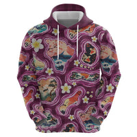 Hawaii Islands Map Design with Japanese Landscape Hoodie Hawaiian Japan Fusion Art Pink Color