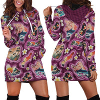 Hawaii Islands Map Design with Japanese Landscape Hoodie Dress Hawaiian Japan Fusion Art Pink Color