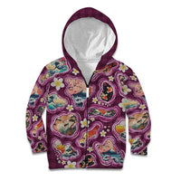 Hawaii Islands Map Design with Japanese Landscape Kid Hoodie Hawaiian Japan Fusion Art Pink Color