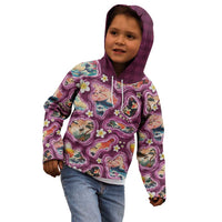 Hawaii Islands Map Design with Japanese Landscape Kid Hoodie Hawaiian Japan Fusion Art Pink Color
