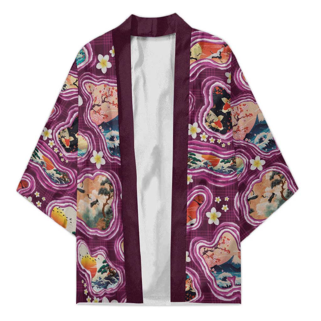 Hawaii Islands Map Design with Japanese Landscape Kimono Hawaiian Japan Fusion Art Pink Color LT03 Unisex Pink - Polynesian Pride
