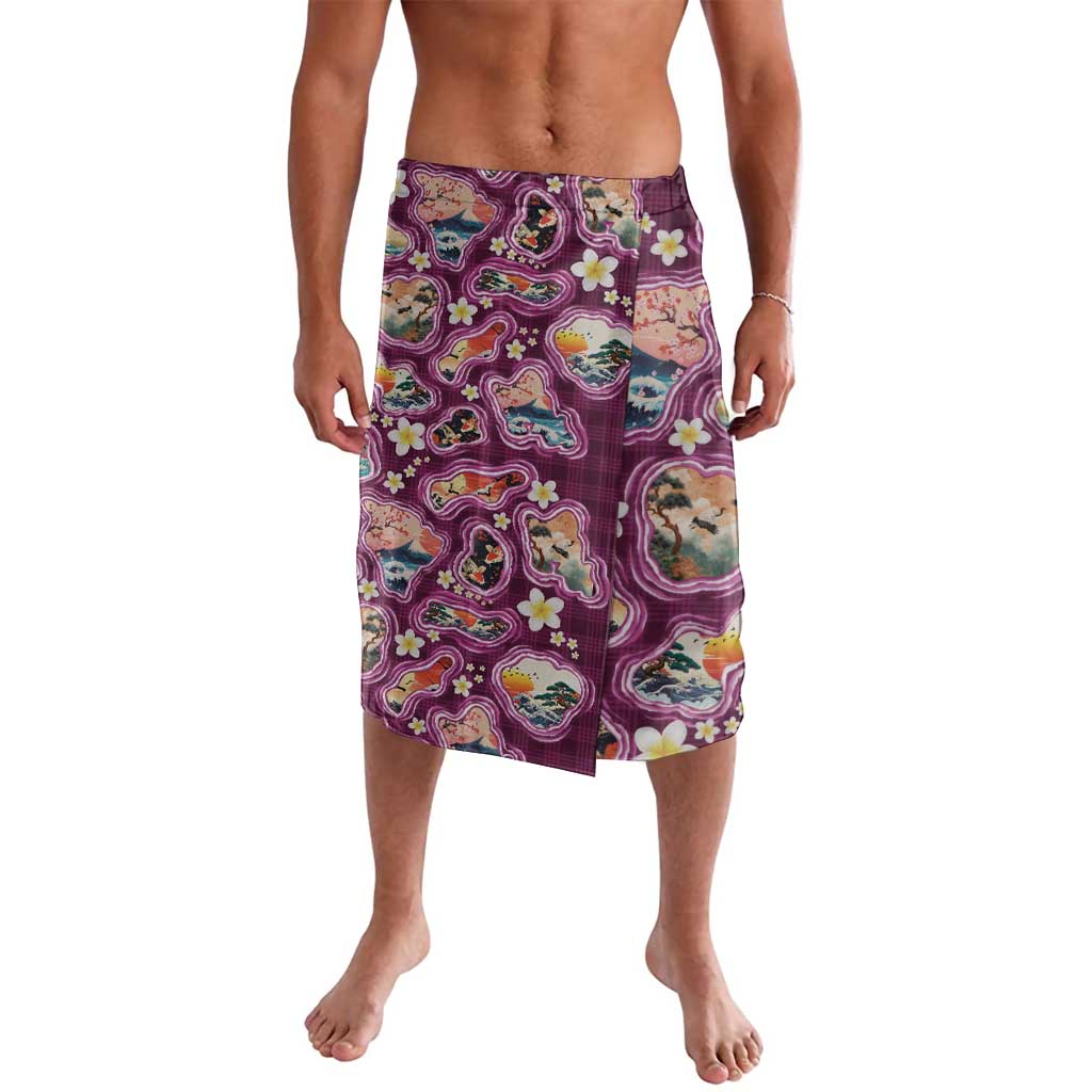 Hawaii Islands Map Design with Japanese Landscape Lavalava Hawaiian Japan Fusion Art Pink Color LT03 Pink - Polynesian Pride