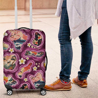 Hawaii Islands Map Design with Japanese Landscape Luggage Cover Hawaiian Japan Fusion Art Pink Color