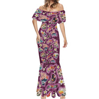 Hawaii Islands Map Design with Japanese Landscape Mermaid Dress Hawaiian Japan Fusion Art Pink Color