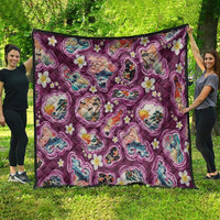 Hawaii Islands Map Design with Japanese Landscape Quilt Hawaiian Japan Fusion Art Pink Color