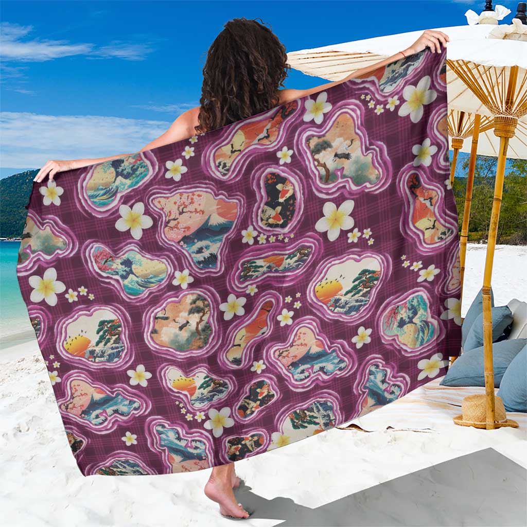 Hawaii Islands Map Design with Japanese Landscape Sarong Hawaiian Japan Fusion Art Pink Color LT03 One Size 44 x 66 inches Pink - Polynesian Pride
