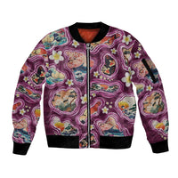 Hawaii Islands Map Design with Japanese Landscape Sleeve Zip Bomber Jacket Hawaiian Japan Fusion Art Pink Color LT03 Unisex Pink - Polynesian Pride